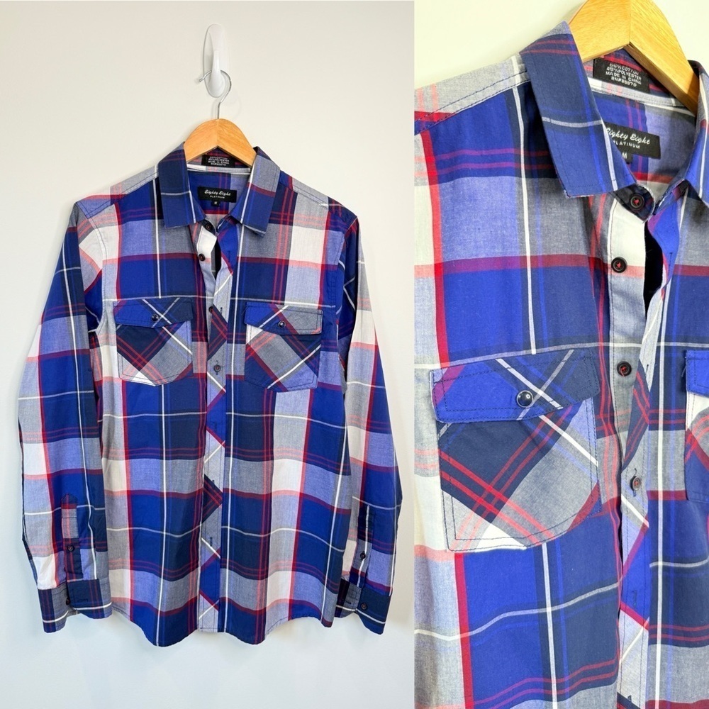 Eighty Eight Platinum Blue, Red White Men’s Button Up (M)